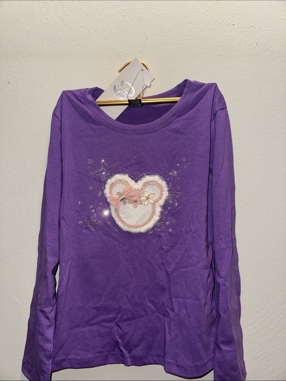 Girls' Purple Long-Sleeve Top with Sparkle Bear Applique